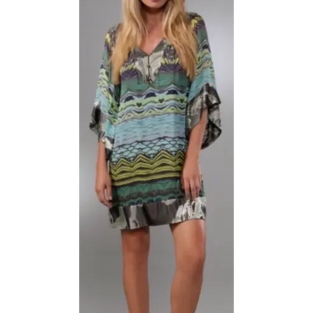 Diane Von Furstenberg Sz 6 Tabalah Tunic Dress Green 100% Silk Pullover Boho
